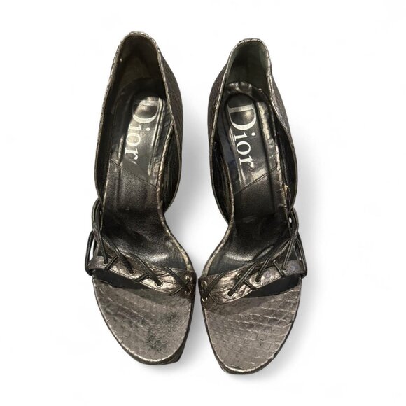Vintage Dior silver snakeskin wedge heels - Picture 2 of 5